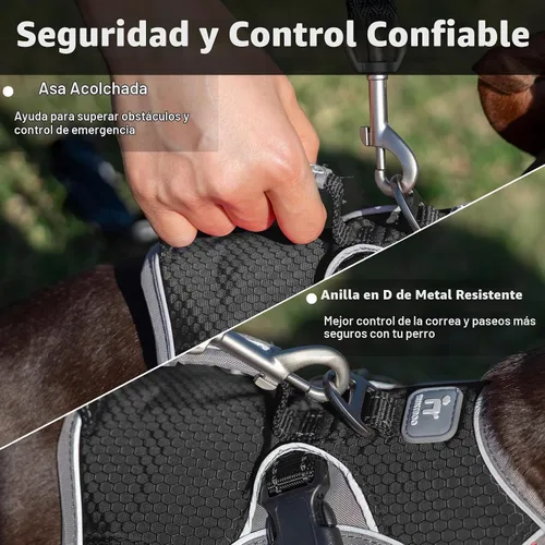 Vista 4 de Huntboo - Arnés para perro a prueba de escape, arnés reflectante con asa, duradero, chaleco ajustable para perros pequeños, medianos y grandes