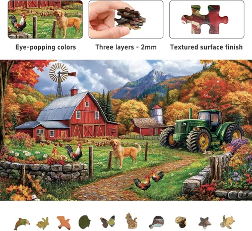 Vista 6 de Rompecabezas de granja de otoño para adultos de 1000 piezas, rompecabezas con forma desafiante para la noche de juegos, familia, amigos