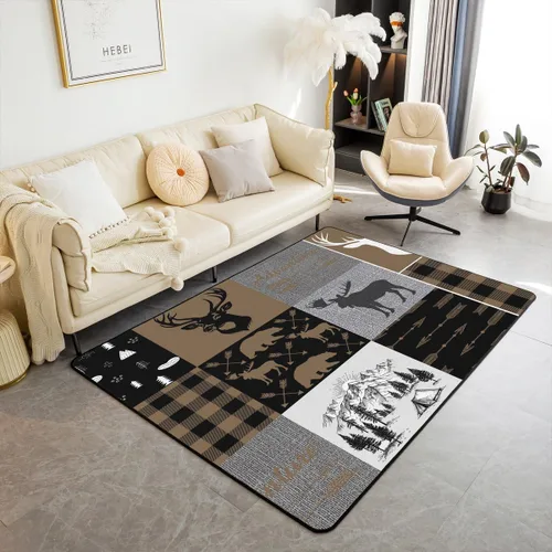 Vista 14 de Erosebridal Alfombra rústica de ciervo de 3 x 5 pies, alfombra de retazos de oso para niños, adolescentes y adultos, alfombra antideslizante de alce