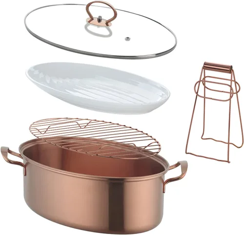 Vista 11 de Vaporizador de pescado de acero inoxidable, olla ovalada multiusos con estante, sartén de cerámica, portabrocas para cocinar pescado al vapor, sopa