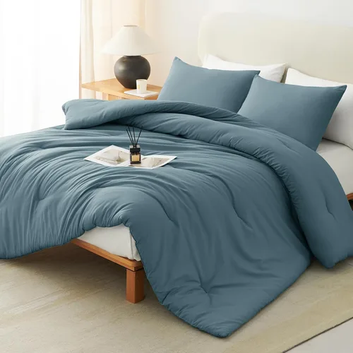 Vista 21 de CozyLux - Juego de edredón beige tamaño individual/individual XL, 2 piezas de juego de cama extra largo sólido transpirable acolchado, juego de cama
