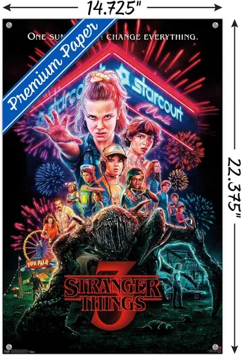 Vista 3 de Trends International Netflix Stranger Things: Season 3 - Póster de pared de una hoja, 14.72 x 22.37 pulgadas, paquete de póster y alfiler premium