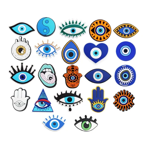 Vista 2 de Juego de 32 dijes de cocodrilo de ojo malvado de corazón con ojos, dijes de cocodrilo de dibujos animados, accesorios de cocodrilo, dijes
