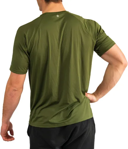 Vista 3 de BUILTCOOL Camisa raglán de cuello redondo para hombre, de secado rápido, absorción de humedad instantánea, protección solar UPF 50