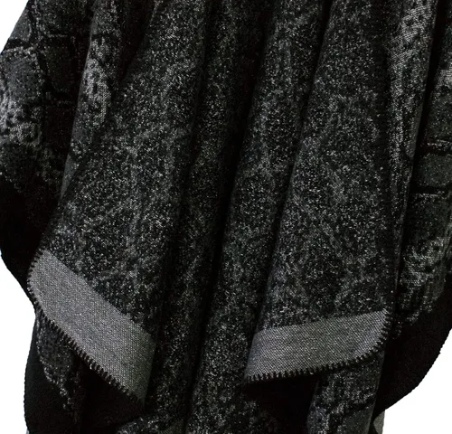 Vista 5 de Chal estilo poncho con frente abierto con patrón vintage capa para mujer