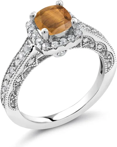 Vista 9 de Gem Stone King Anillo de compromiso de plata de ley 925 de 0.236 in con piedra natal y zafiro blanco creado con acento Anillo de compromiso