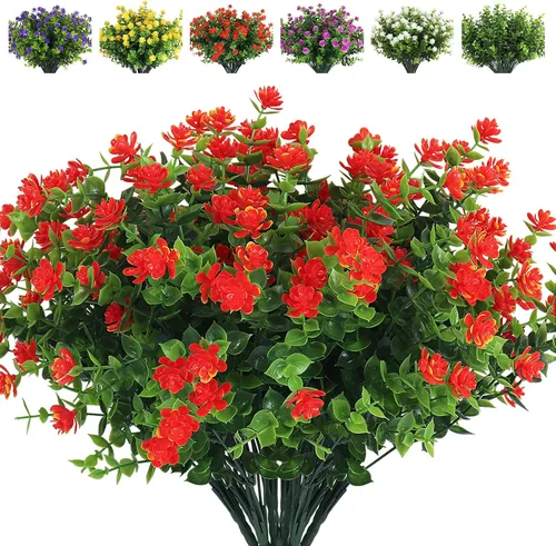 Vista 48 de RECUTMS - Flores artificiales, 12 plantas sintéticas para exteriores, resisten rayos ultravioleta, arbustos para interiores y exteriores, maceta