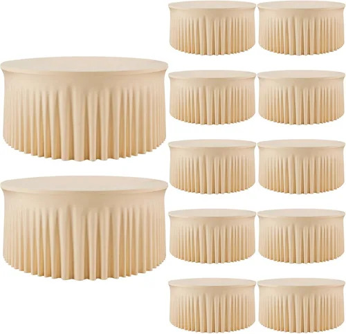 Vista 43 de Mantel redondo de 60 pulgadas en negro para mesas de 5 pies, funda de mesa ajustada de elastano con borde elástico y falda, lavable, sin arrugas