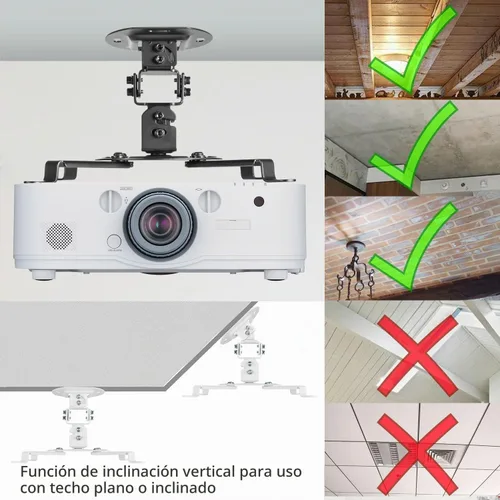 Vista 7 de WALI Soporte de techo para proyector, soporte universal para proyector de perfil bajo con brazos retráctiles y función de ajuste múltiple Blanco