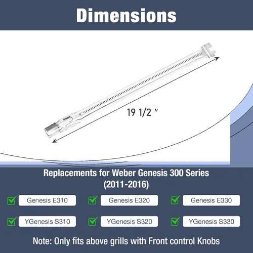 Vista 3 de Piezas de parrilla para Weber Genesis 300 (control frontal, 2007-2016) Genesis E310 S310 E/S320 E/S330 17.5 "Barras aromatizantes 7620 7622