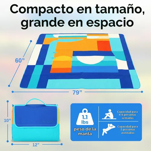 Vista 3 de scuddles Manta compacta de pícnic, tapete extragrande de 79 x 59 pulgadas para exteriores con diseño impermeable de 3 capas, forro polar suave