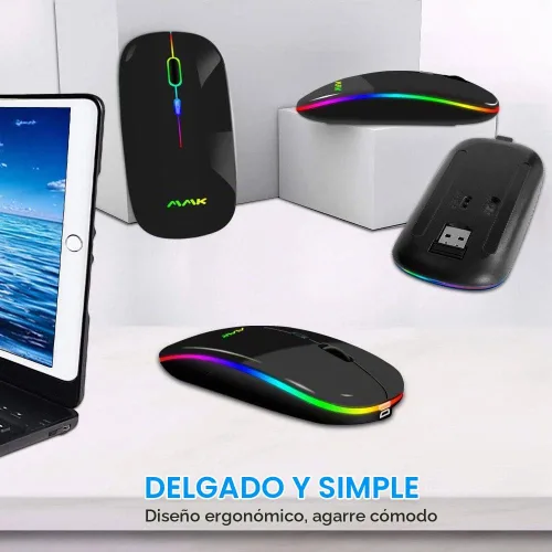 Vista 7 de Ratón inalámbrico Bluetooth para portátil, ratón recargable 2.4G USB óptico inalámbrico, ratón LED delgado de doble modo (Bluetooth 5.0 y 2.4G)