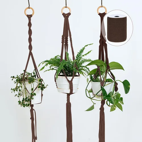 Vista 6 de Cuerda de macramé de 3 mm x 328 yardas, cuerda de macramé de algodón natural colorida de 3 hebras para colgar en la pared, ganchos de plantas Café