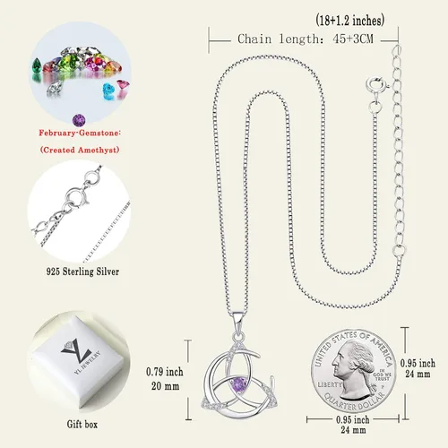 Vista 6 de YL Collar de nudo celta de plata de ley 925 con colgante de luna y piedras preciosas para mujer