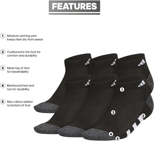 Vista 2 de adidas Calcetines atléticos acolchados de corte bajo (6 pares) para niños, niños y niñas por debajo del tobillo, tela duradera