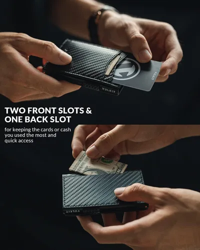 Vista 47 de VULKIT Billeteras delgadas para hombre, con bloqueo RFID, diseño minimalista con capacidad para hasta 11 tarjetas, Negro -, Minimalista