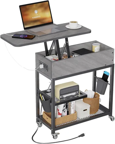 Vista 8 de Mesa auxiliar en forma de C de Colima con estación de carga (Negro, Extra Grande)