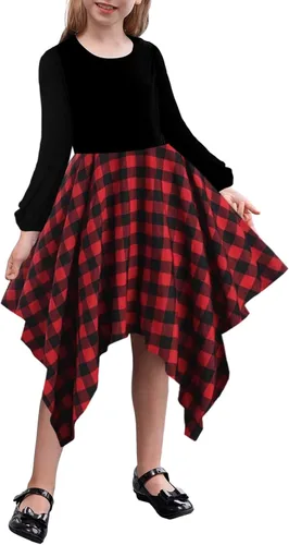 Vista 5 de KYMIDY Vestido midi alto y bajo para niñas, de manga larga, estilo bohemio, con vuelo, casual, con bolsillos, para niños de 6 a 12 años