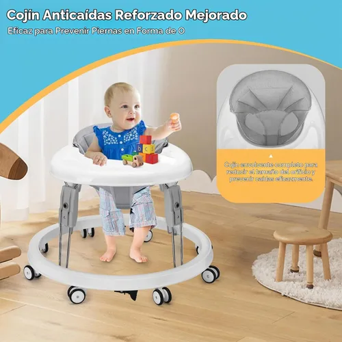 Vista 5 de Andador para bebés con ruedas, plegado de un solo toque, ajuste de altura Gris