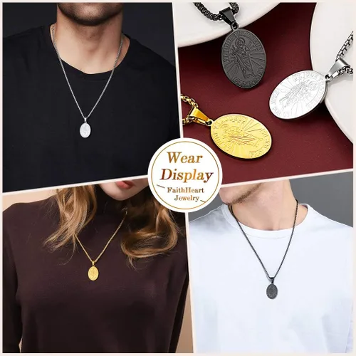 Vista 6 de FaithHeart Collar de San CristóbalJudeJosephAnthonyThomasBenedictoPatricio collar de acero inoxidable medalla de santos católicos patronos joyería