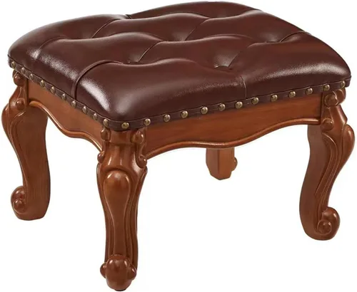 Vista 10 de Otomana con reposapiés, taburete tapizado de cuero de microfibra para sala de estar, sofá, entrada, madera maciza (negro, marrón)