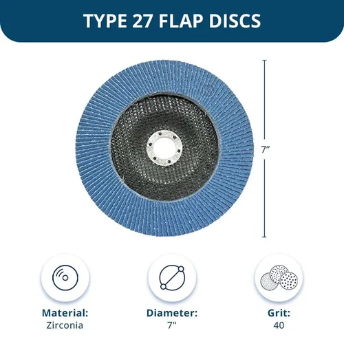 Vista 5 de Benchmark Abrasives Discos de solapa tipo 27 de circonita jumbo de alta densidad de 7 x 7/8 pulgadas para amoladora angular, discos de lijado de 7
