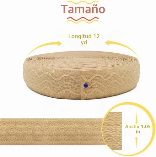 Vista 3 de SmiLife Banda Elástica de Agarre de Silicona para Coser, Beige, 1.05 Pulgadas x 12 Yardas