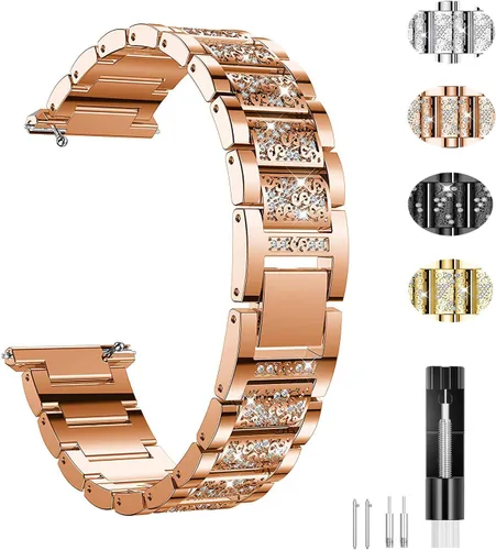 Vista 7 de Bandas de joyería compatibles con Fitbit Versa, pulsera de diamantes de imitación de repuesto para mujer (dorado)