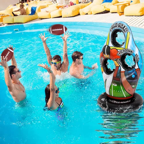 Vista 6 de Justforjoyful Flotadores inflables de fútbol para piscina, agua, juegos de fútbol para niños, juego de entrenamiento de lanzamiento de natación