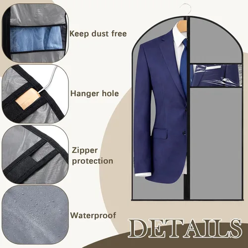 Vista 4 de Amylove 10 bolsas de traje de 24 x 40 pulgadas a granel para viajes y almacenamiento en el armario, bolsas de ropa para colgar ropa con cremallera