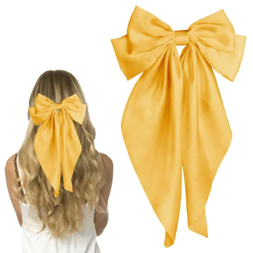 Vista 2 de Pufandor - Lazo para el cabello de satén sedoso para mujeres, lazos rojos para niñas, pasadores de lazo, cola larga con clips, lazos grandes