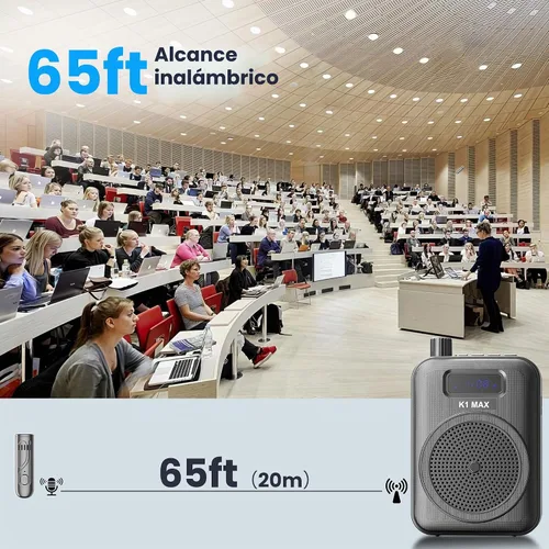 Vista 2 de Amplificador de voz inalámbrico para profesores, micrófono Lavalier Bluetooth Negro carbón