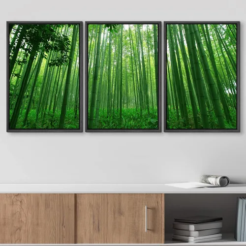 Vista 3 de wall26 Lienzo enmarcado para pared, juego de arte debajo de los tallos de bambú verde, naturaleza, desierto, fotografía, realismo, contemporáneo