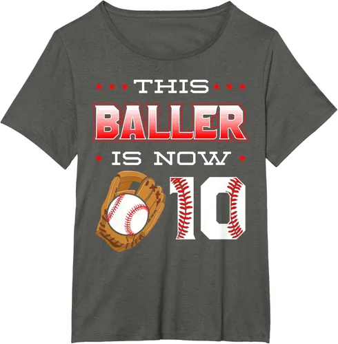 Vista 63 de This Baller Is Now 10 - Camiseta de béisbol para fiesta temática de cumpleaños número 10, Negro