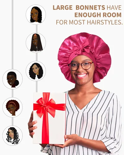 Vista 6 de Gorro de satén para mujer, gorro de seda para dormir, gorro de pelo rizado con banda de corbata, doble capa para dormir, envoltura para el cabello