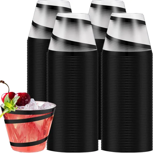 Vista 39 de Gejoy Vasos de plástico con borde de 9 onzas, vasos desechables para beber vino, vasos de graduación transparentes y elegantes para suministros