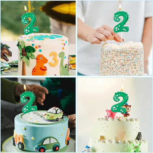 Vista 7 de Velas con números de cumpleaños, velas de dinosaurio de 2.8 pulgadas, velas de cumpleaños para tartas, velas de dinosaurio, decoración de fiesta