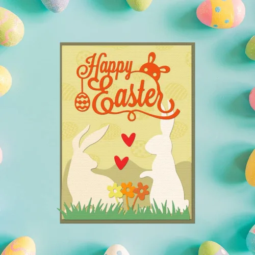 Vista 5 de Troqueles de metal para hacer tarjetas, conejo de Pascua, conejo, flor, corazón, globo, palabras, troqueles de corte para decoración de bricolaje