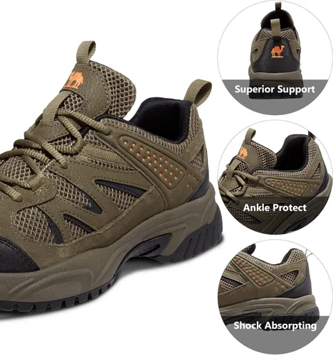 Vista 5 de CAMELSPORTS Zapatos de senderismo para hombre, ligeros, antideslizantes, transpirables, zapatos bajos para caminar al aire libre, senderismo