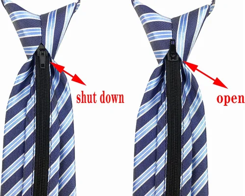 Vista 3 de Corbata de microfibra a rayas con cremallera para hombre, diseño de negocios, boda, color sólido