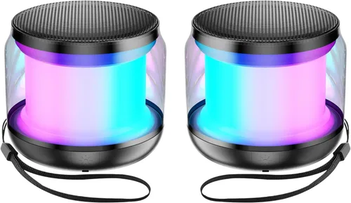 Vista 10 de NOTOKA Mini Altavoces Portátiles Bluetooth Inalámbricos, Emparejamiento TWS, Pequeño Altavoz Bluetooth con Luces y Cordón, Regalos