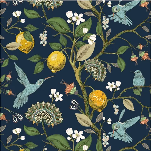 Vista 7 de Blooming Wall Blue Bird Fresh Lemon Tree Papel Tapiz Despegar y Pegar Removible Autoadhesivo Mural de Pared Decoración de Pared