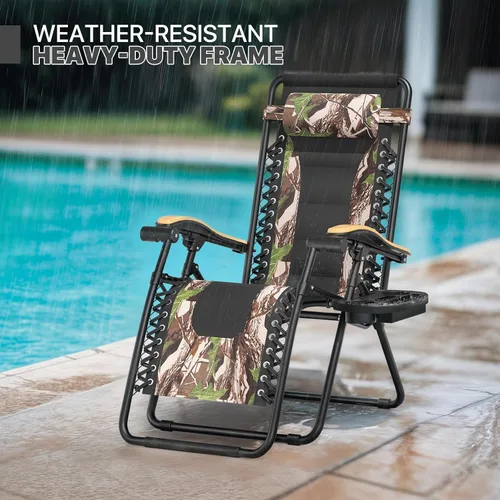 Vista 10 de Magshion Zero Gravity - Juego de 2 sillas reclinables para patio al aire libre con bandeja lateral, reclinables ajustables antigravedad