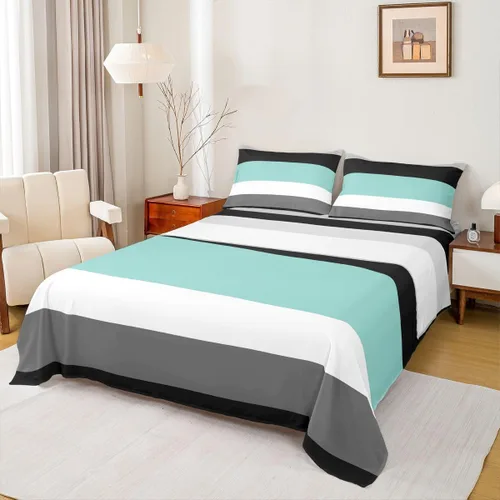 Vista 13 de Juego de sábanas de triángulo geométrico, color naranja, gris oscuro, gris claro, juego de ropa de cama individual para adolescentes y niñas, juego