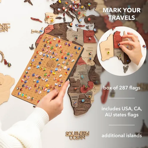 Vista 5 de Enjoy The Wood Arte de pared grande de madera en 3D, mapa del mundo, mapa de viajes del mundo, idea de regalo para cualquier ocasión, arte de pared