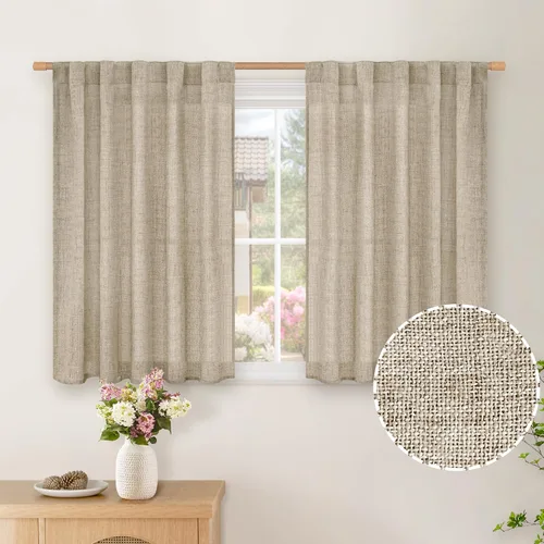 Vista 123 de BGment Cortinas cortas de lino marfil de 36 pulgadas de largo para ventanas de cocina, pequeñas cortinas texturizadas rústicas para café sobre