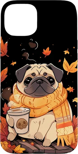 Vista 9 de Pug Fall Autumn Leaves Pumpkin Spice Latte Dog Kawaii Case for iPhone 17