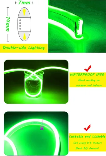 Vista 6 de Neon LED Strip Lights, Double-Side Lighting 3.3FT AC 110V-130V Super Bright Rope Light Sign String Waterproof for Outdoor Commercial Lighting