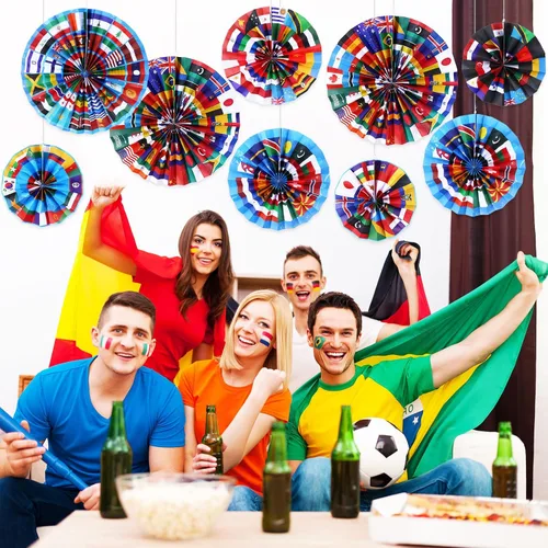 Vista 4 de Outus 9 banderas internacionales del mundo para decoración de aula alrededor del mundo, para colgar abanicos de papel, banderas de país, decoración