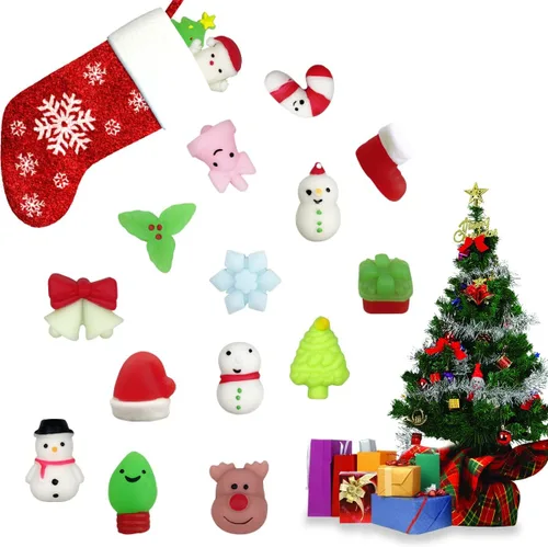 Vista 5 de Anditoy 100 piezas de juguetes esponjosos de Navidad Mochi Squishy de Navidad, juguetes esponjosos de Navidad para niños, niñas, niños pequeños
